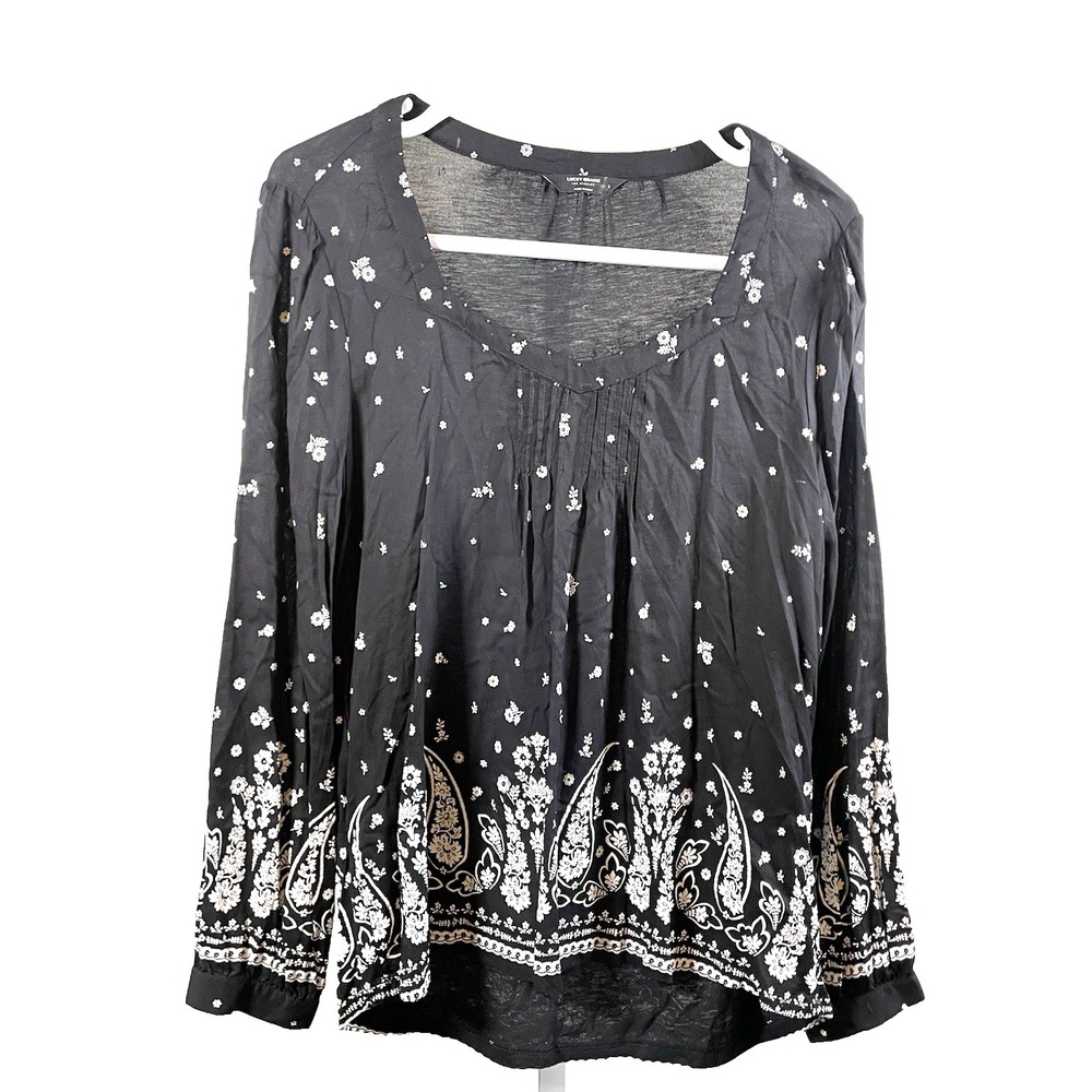 Lucky Brand‎ Top Women's Small Black Boho Peasant Shirt Layering Long Sleeve